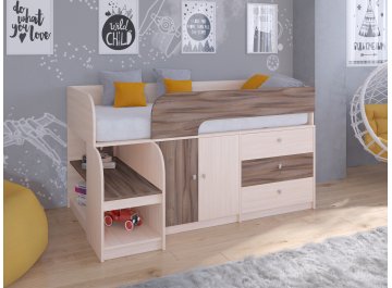 Кровать-чердак Астра 9/1 дуб молочный / орех