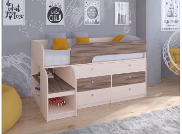 Кровать-чердак Астра 9 3 дуб молочный / орех