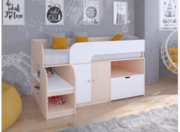 Кровать-чердак Астра 9 4 дуб молочный / белый