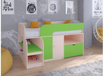 Кровать-чердак Астра 9/4 дуб молочный / салатовый