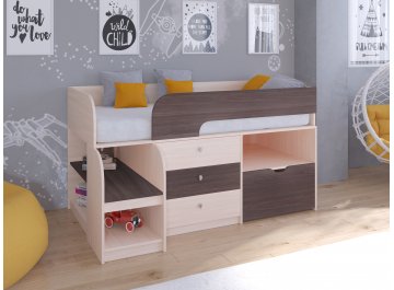 Кровать-чердак Астра 9/5 дуб молочный / дуб шамони