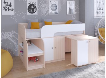 Кровать-чердак Астра 9 8 дуб молочный / белый