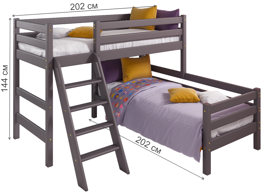 Двухъярусная угловая кровать Соня с наклонной лестницей вариант 8 лаванда