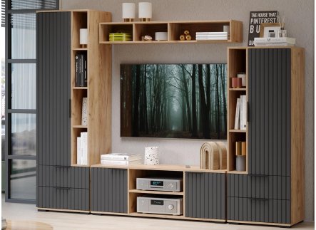 Модульная гостиная Хилтон дуб крафт золотой / графит матовый комплектация 2