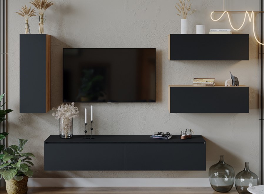 Модульная гостиная Глосс ГН 319.07 яблоня беллуно / стекло графит матовый комплектация 7