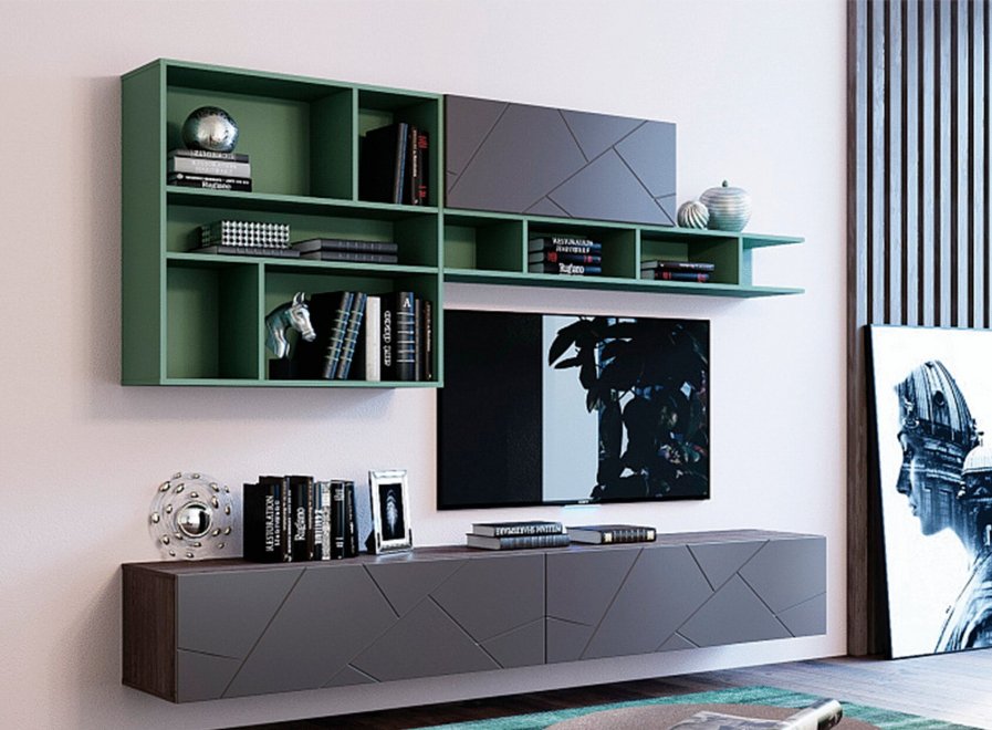 Модульная гостиная Summit софт графит / муссон / ясень анкор темный комплектация 9