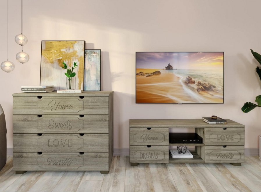 Модульная гостиная ДримСтар ДС-009 дуб эвок / дуб сонома темный комплектация 1