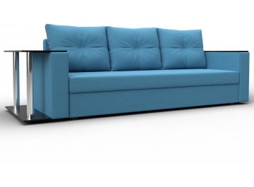 Диван-кровать Дельта-Прайм со столом слева прямой амур 10 голубая / рогожка