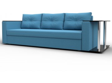 Диван-кровать Дельта-Прайм со столом справа прямой амур 10 голубая / рогожка