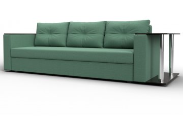 Диван-кровать Дельта-Прайм со столом справа прямой амур 11 зеленая / рогожка