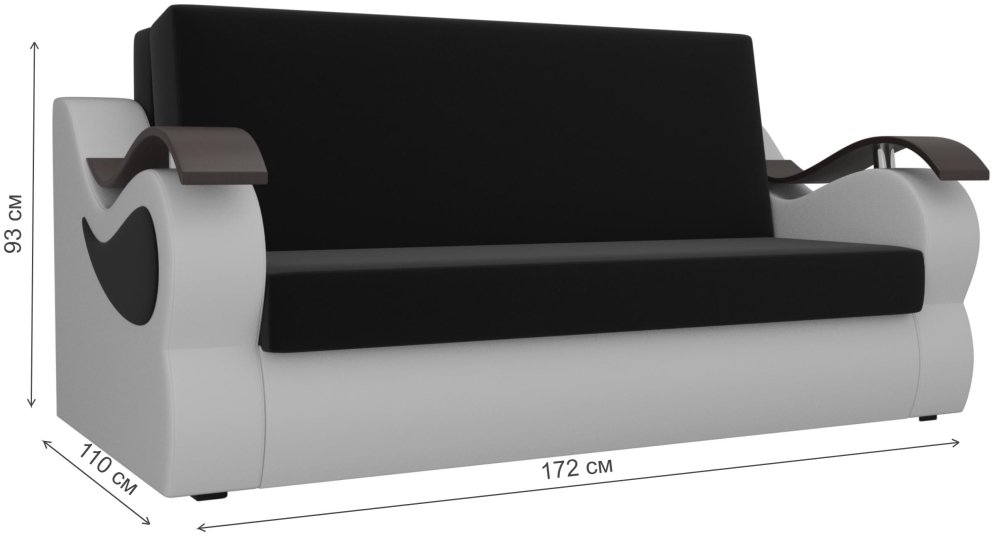 Диван прямой Меркурий микроветльвет со спальным местом 140 см черный / эко кожа белый