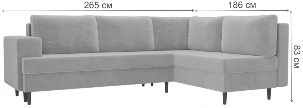 Диван угловой Сильвана велюр MR серый правый