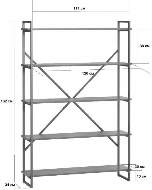 Стеллаж Бервин 5 коричневый / каркас черный
