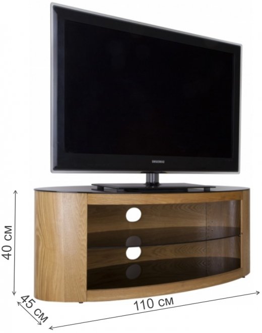 Тумба под ТВ Buckingham черное стекло / Натуральный шпон дуб