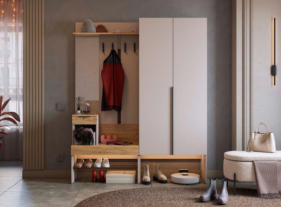 Модульная прихожая Баско К1 кашемир / дуб крафт золотой комплектация 1