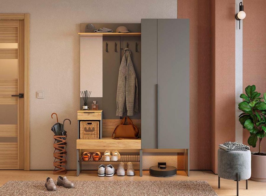 Модульная прихожая Баско К2 графит / дуб крафт золотой комплектация 2