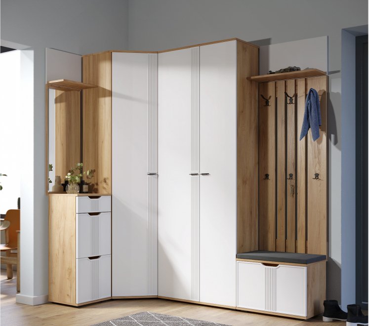 Модульная прихожая Эмилия дуб крафт золотой / меренга комплектация 5 (К)