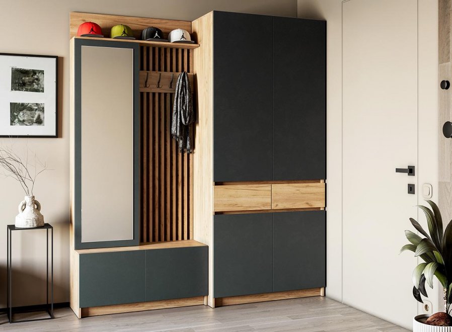 Модульная прихожая Молд комплектация 2 дуб крафт золотой / серый графит