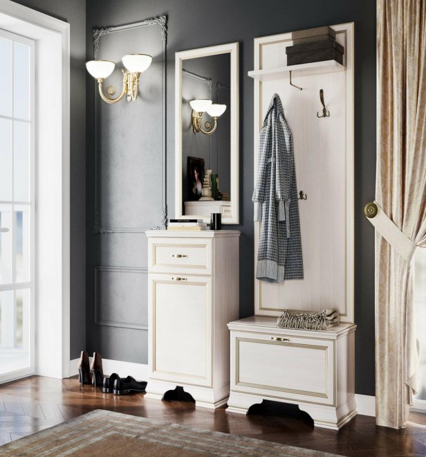 Модульная прихожая Циус бодега белый / патина / золото комплектация 1