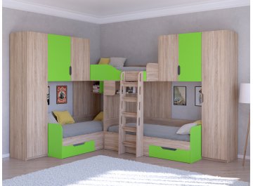 Двухъярусная кровать Трио/3 дуб сонома / салатовый
