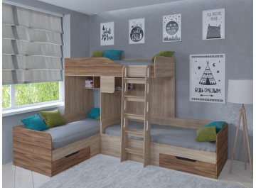 Двухъярусная кровать Трио дуб сонома / орех