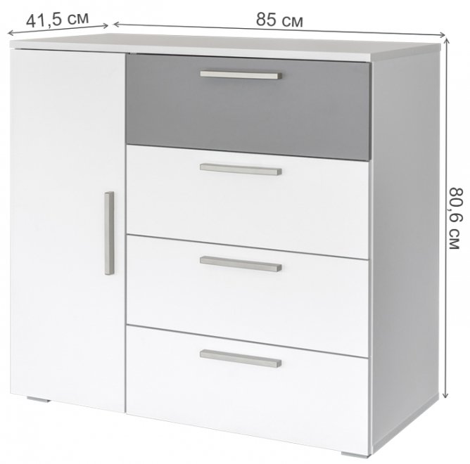 Комод Локи 08.141 белый премиум / серый шифер