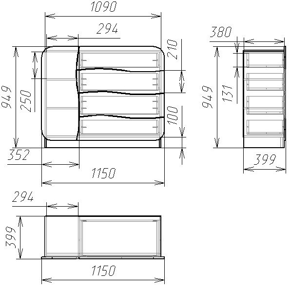 Комод Мебелеф - 32 левый итальянский орех / белоснежный глянец