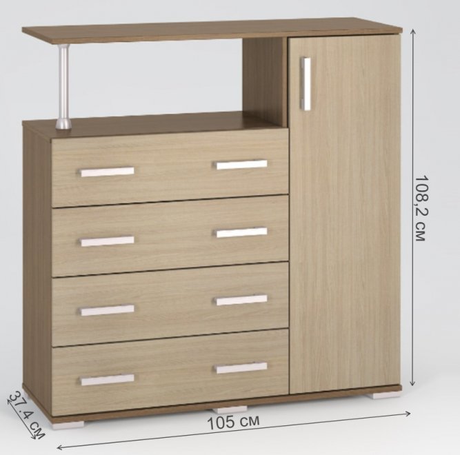 Комод Вента-10 ясень темный / ясень светлый правый