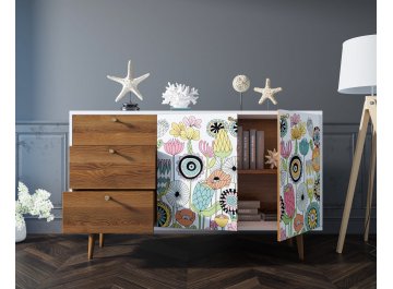 Детский комод Воаб с двумя дверками и ящиками принт 3 / орех