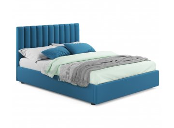 Двуспальная кровать Olivia 160х200 с ПМ велюр мята пастель синий