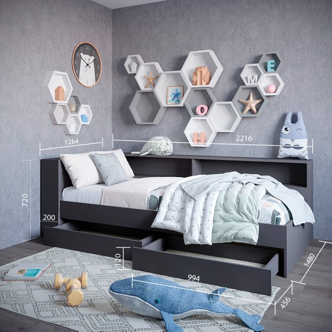 Полутораспальная кровать Ксения 120х200 графит