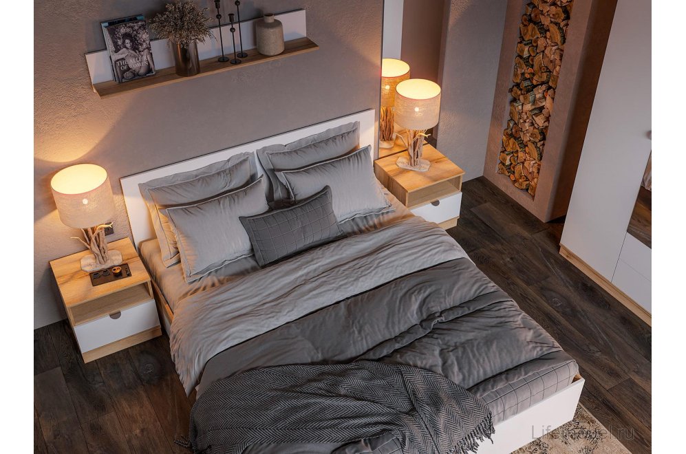 Полутораспальная кровать Джидда 140х200 белый / дуб делано с матрасом