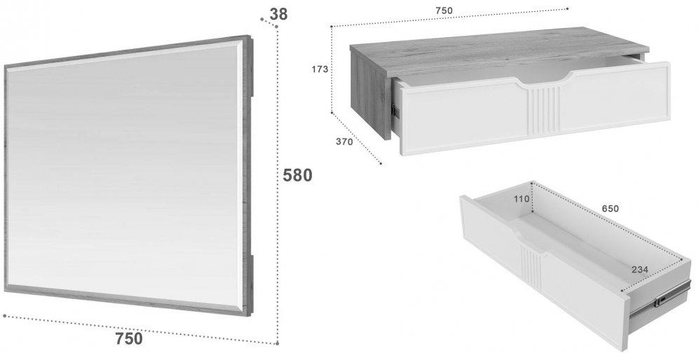 Туалетный столик Эмилия дуб крафт золотой / меренга комплектация 1