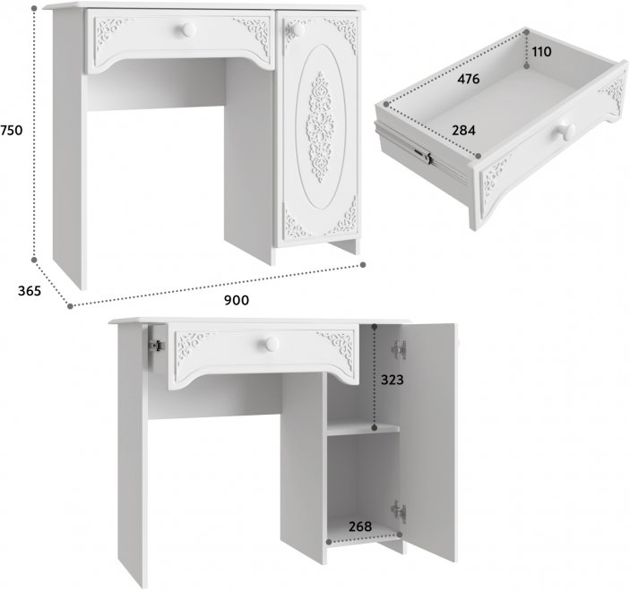 Туалетный столик ТСН-6-СО-40 белое дерево