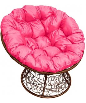 Кресло из ротанга Папасан коричневый / розовый