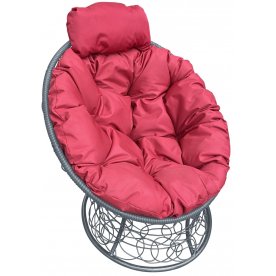 Кресло из ротанга Папасан мини серый / красный