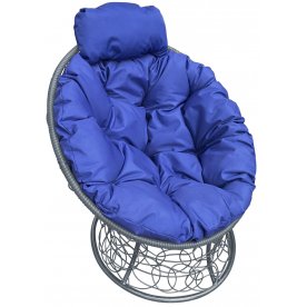 Кресло из ротанга Папасан мини серый / синий