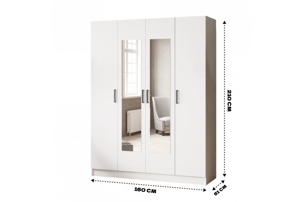 Шкаф Ларс 160 с зеркалом белый ЛДСП