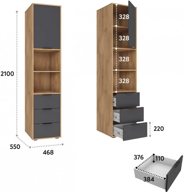 Шкаф Оптима ОП-117 дуб крафт золотой / графит