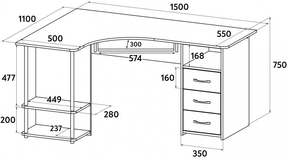 Компьютерный стол угловой С-237 блэквуд сатиновый