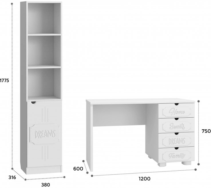 Письменный стол ДримСтар ДС-010 белое дерево комплектация 2