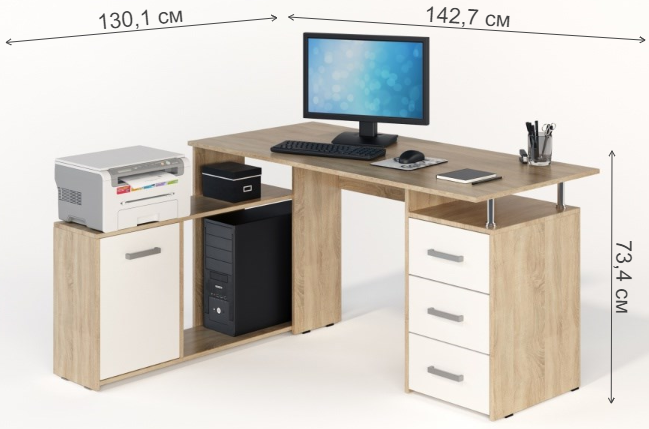 Стол компьютерный КС14 левый дуб сонома