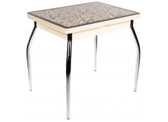 Стол Чинзано М-2 ст-2 молочный дуб / кремовый с узором венге / ножка 01