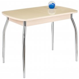 Стол Monro-3 дуб молочный / кремовое стекло / вкладка стекло