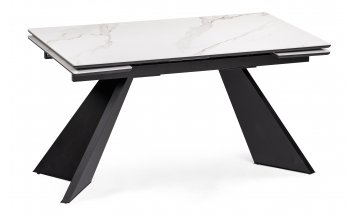 Керамический стол Ливи 140(200)х80х78 белый мрамор / черный