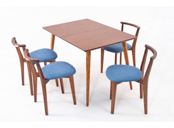 Обеденный стол Монте Франк 120 натуральное дерево / натуральное дерево синий / орех / орех