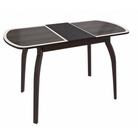 Стол обеденный  Ницца СМ-217.01.15 на деревянных ножках венге / кожа коричневая / стекло с рисунком бежевое