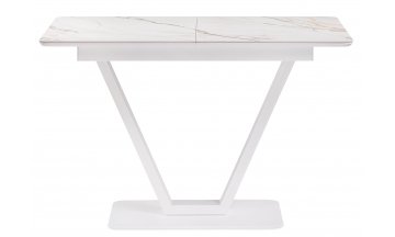 Керамический стол на тумбе Бугун 120(160)х80х77 белый мрамор с прожилками / белый