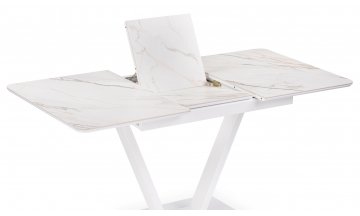 Керамический стол на тумбе Бугун 120(160)х80х77 белый мрамор с прожилками / белый