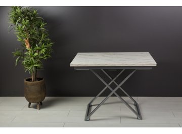 Обеденный стол Левмар Compact D95/S59 белый мрамор/серебро